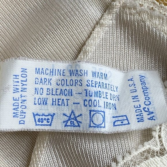 Vintage Vanity Fair 70's Sissy 32 Nylon Full Slip Dress Lingerie Lace Beige 30L - Picture 9 of 12